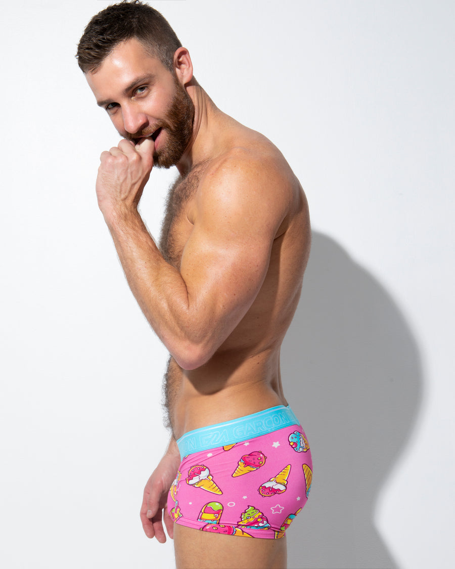 Sexy gay men wearing ice cream underwear brand by Garcon print fun underwear