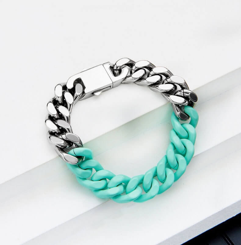 Blue Silver Chain Link Bracelet