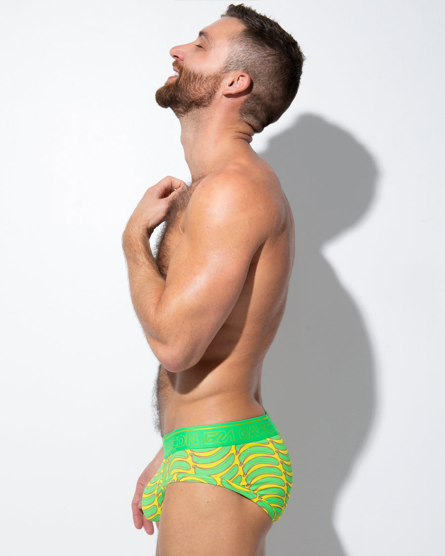 Sexy man wearing banana underwear brand by Garcon print fun underwear